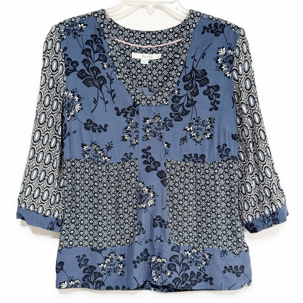 Boden | Mollie Peasant Top Floral Blue White Size 6